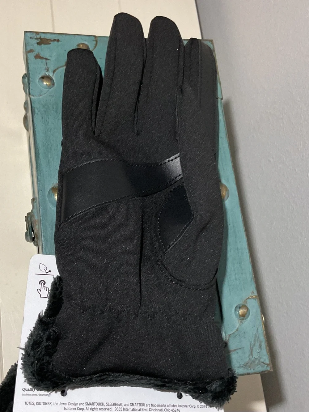 isotoner Women's Black SmartDri Faux-Fur Cuff Touchscreen Gloves